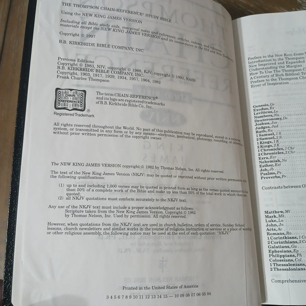 The Thompson Chain Reference Study Bible  NKJV Thumbed Index Black Bonded...